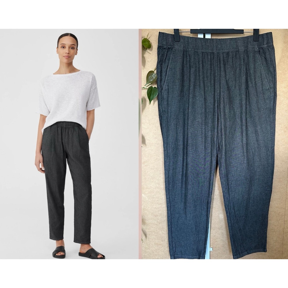 NWT Eileen Fisher Airy Organic Cotton Twill Tapered Pant Sz Large L Pleated Gray